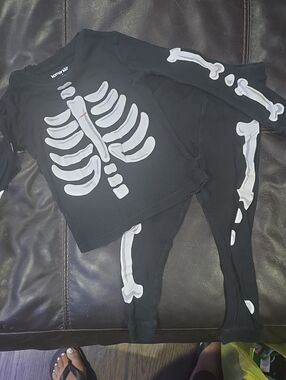 Kids Black Skeleton Costume Pajama Set - Bone Print